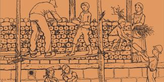 Der Dünner Lehmbrotebau, Illustration von Adelheid Weerts, 1924