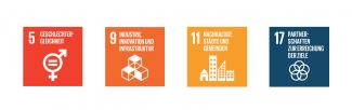 SDGs in a row SDG#5 SDG#9 SDG#11 SDG#17